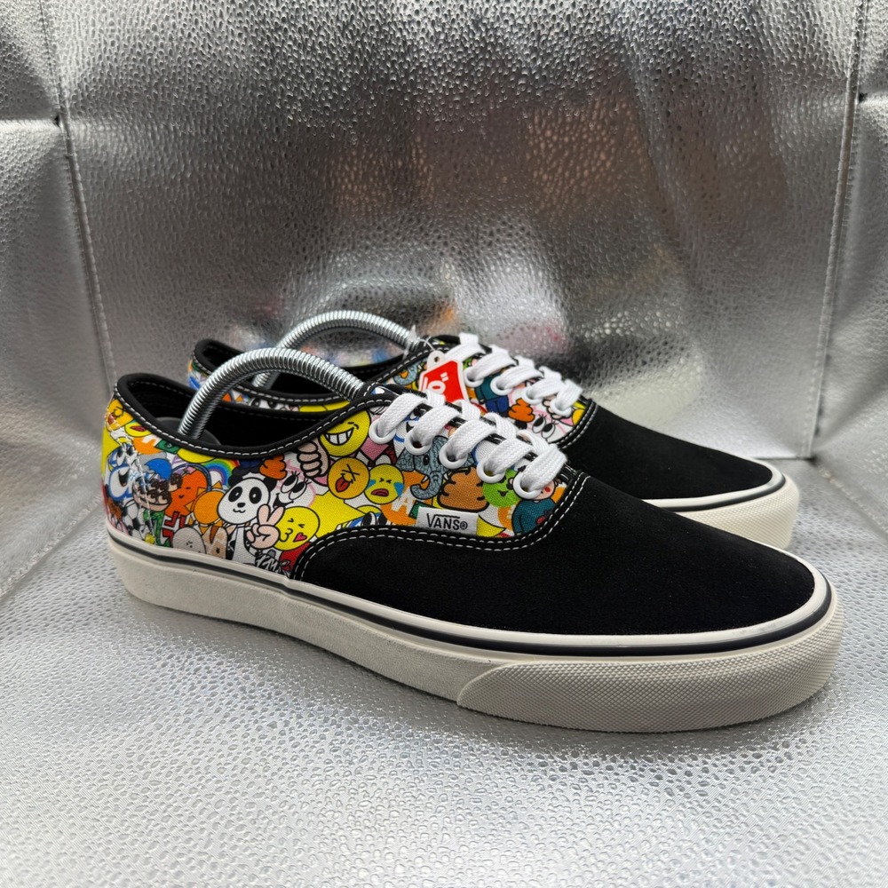 Size 10 Vans Authentic Sneakers Mens Black Multi NWT Emoji Print Suede Canvas